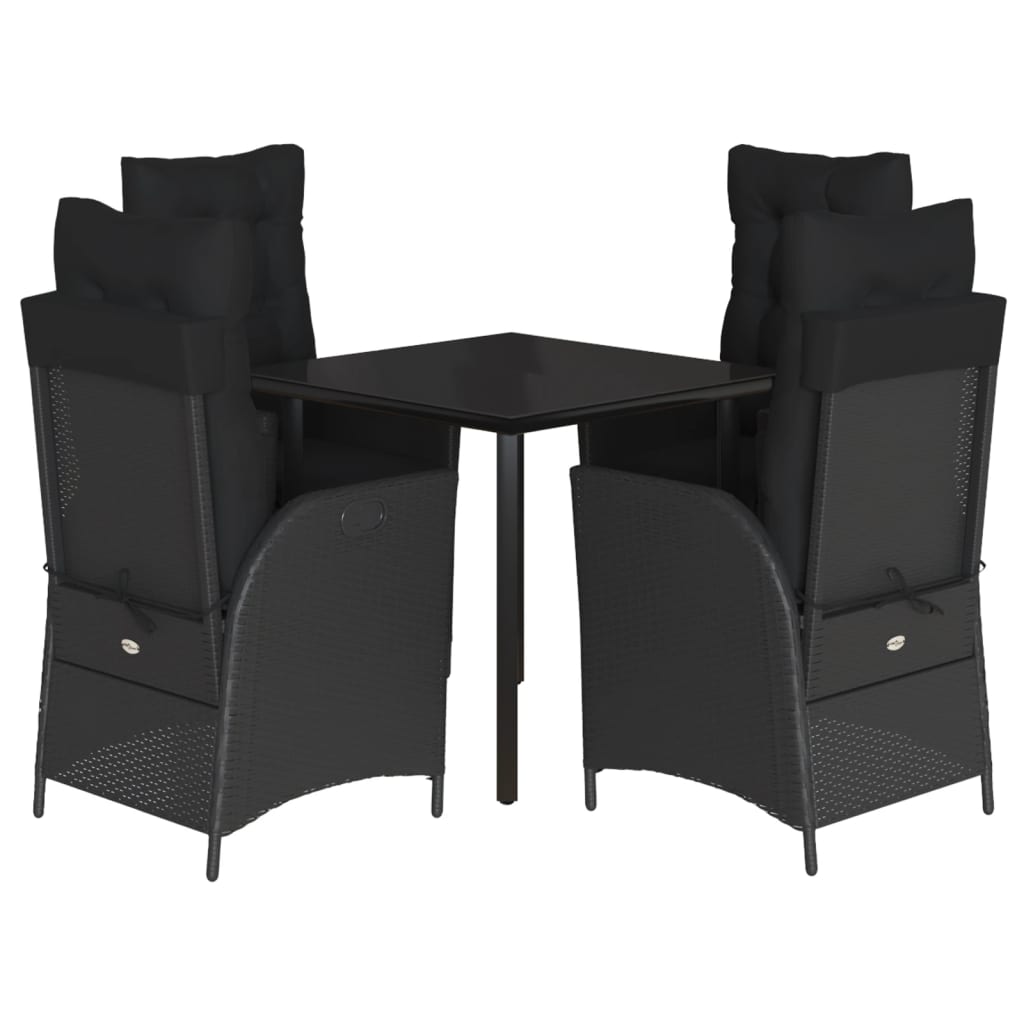5-tlg. Garten-Essgruppe mit Kissen Schwarz Poly Rattan