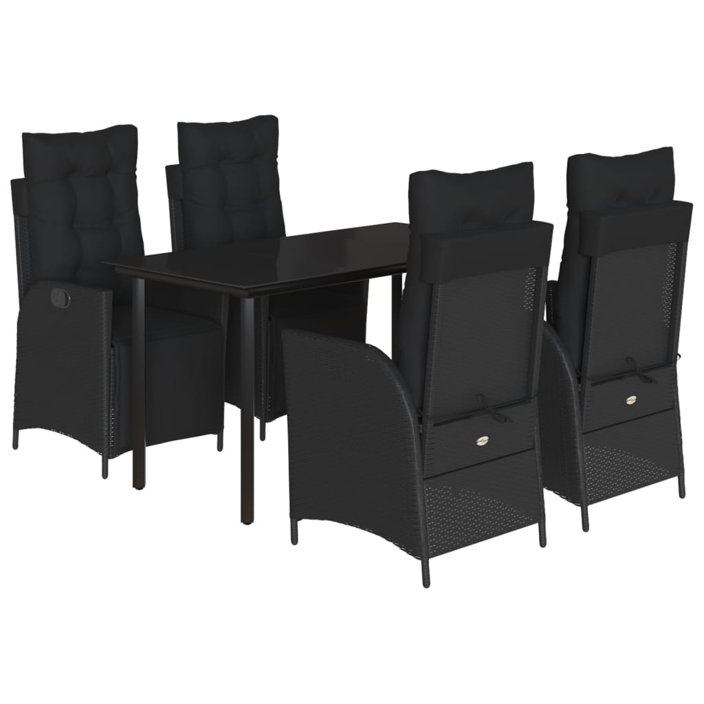 5-tlg. Garten-Essgruppe mit Kissen Schwarz Poly Rattan