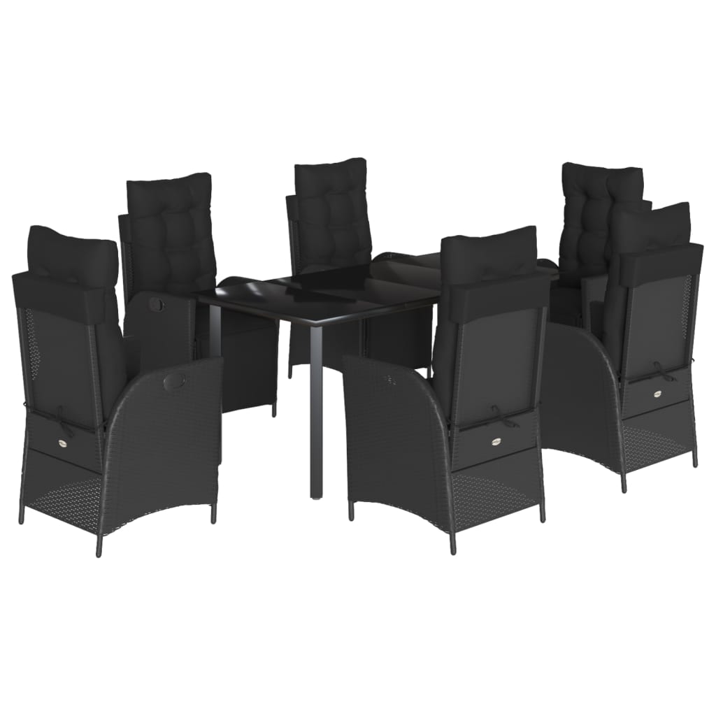 7-tlg. Garten-Essgruppe mit Kissen Schwarz Poly Rattan