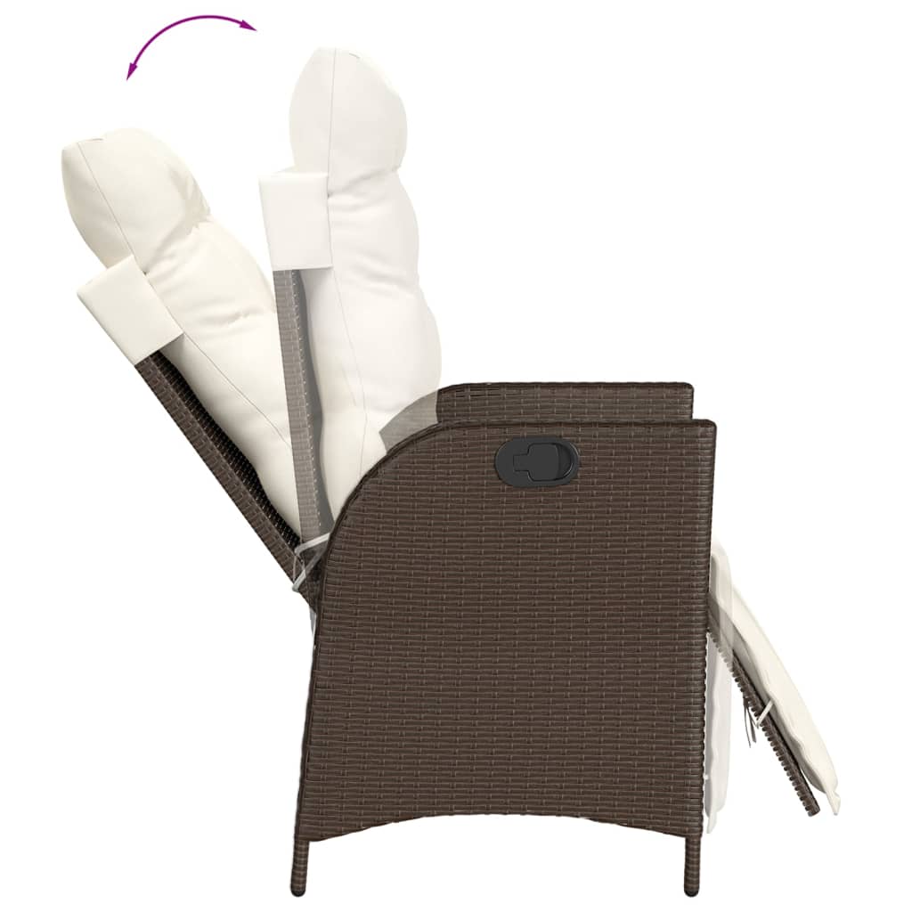 3-tlg. Garten-Essgruppe mit Kissen Braun Poly Rattan