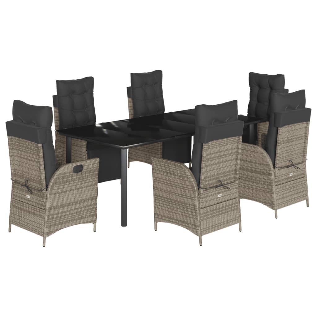 7-tlg. Garten-Essgruppe mit Kissen Grau Poly Rattan
