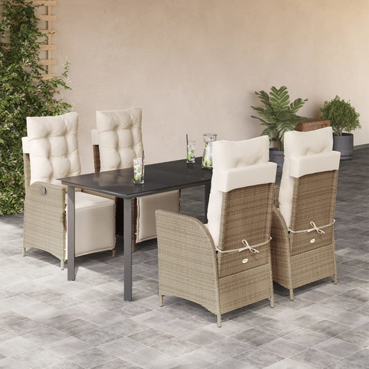 5-tlg. Garten-Essgruppe mit Kissen Beige Poly Rattan