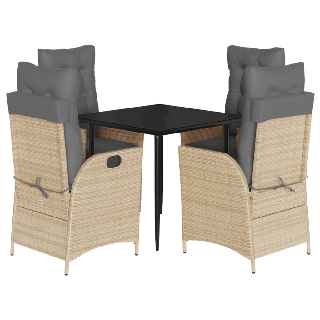 5-tlg. Garten-Essgruppe mit Kissen Beigemischung Poly Rattan
