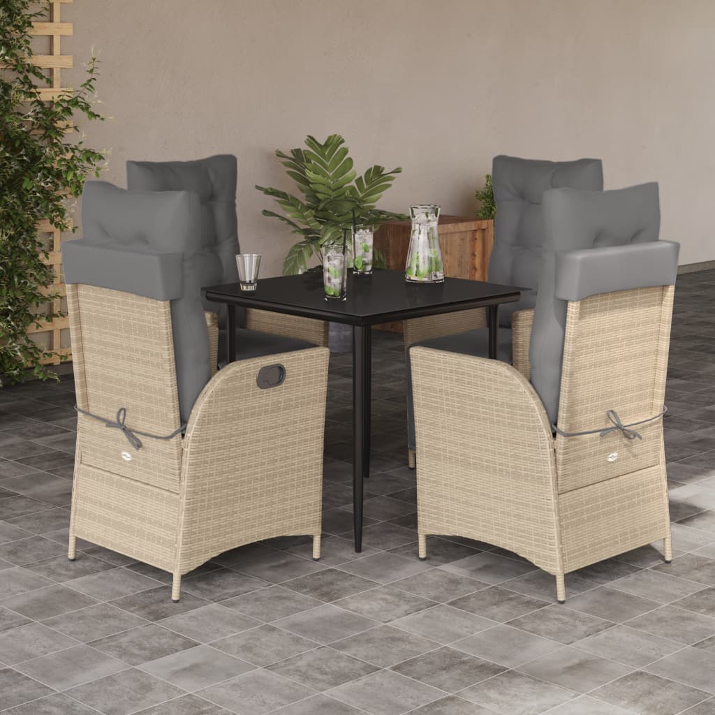5-tlg. Garten-Essgruppe mit Kissen Beigemischung Poly Rattan