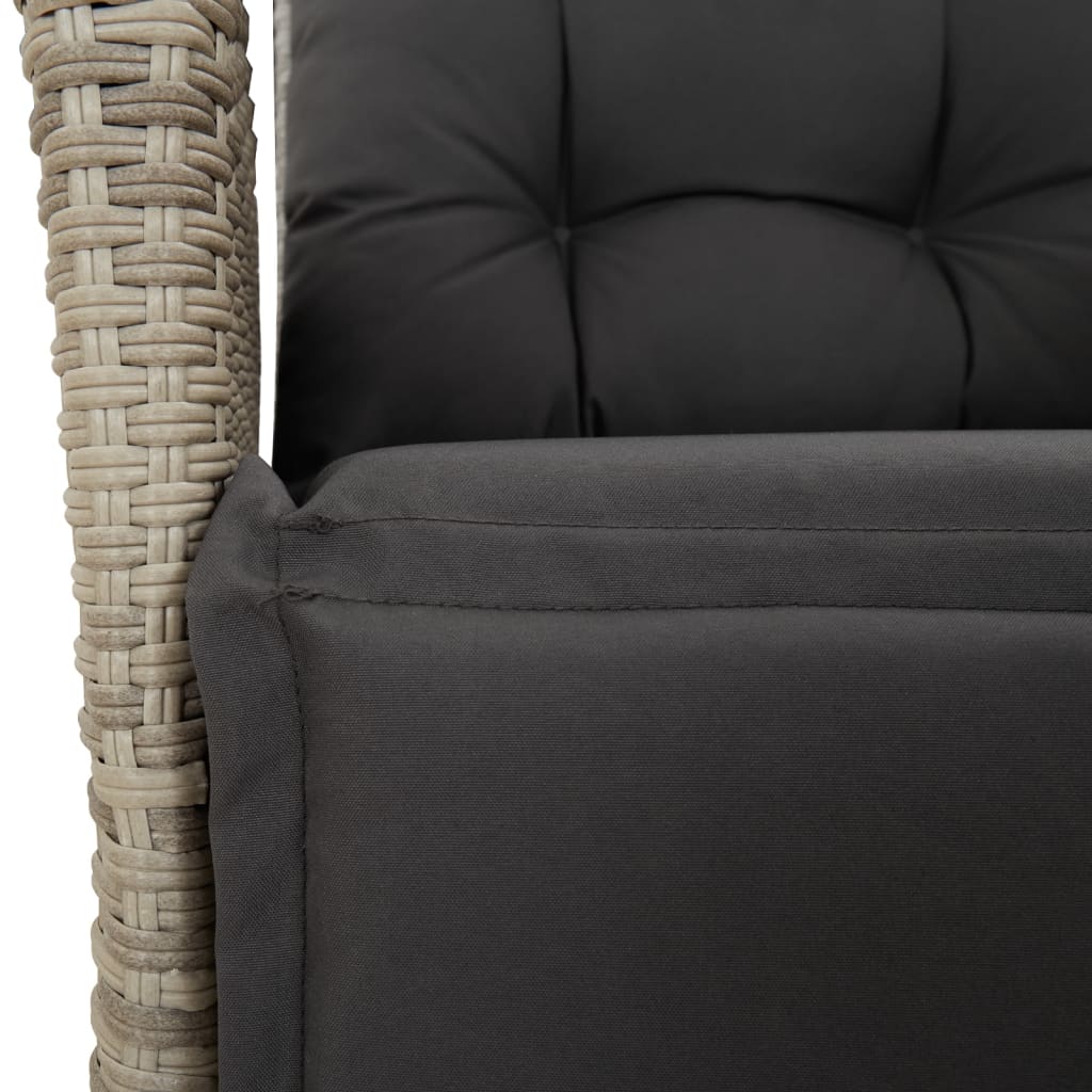 3-tlg. Garten-Essgruppe mit Kissen Hellgrau Poly Rattan