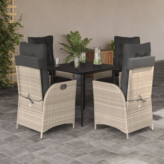 5-tlg. Garten-Essgruppe mit Kissen Hellgrau Poly Rattan