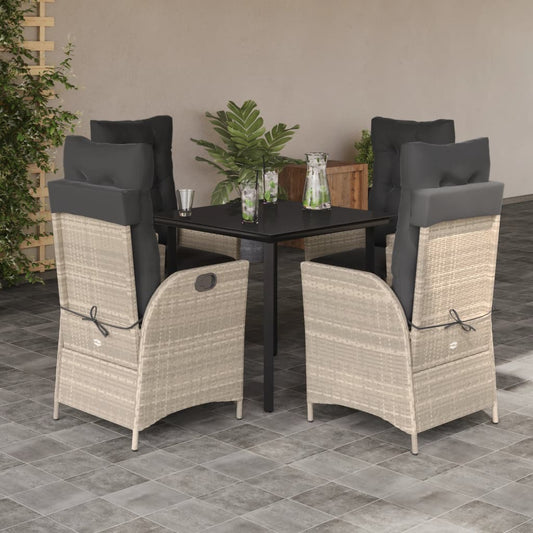 5-tlg. Garten-Essgruppe mit Kissen Hellgrau Poly Rattan