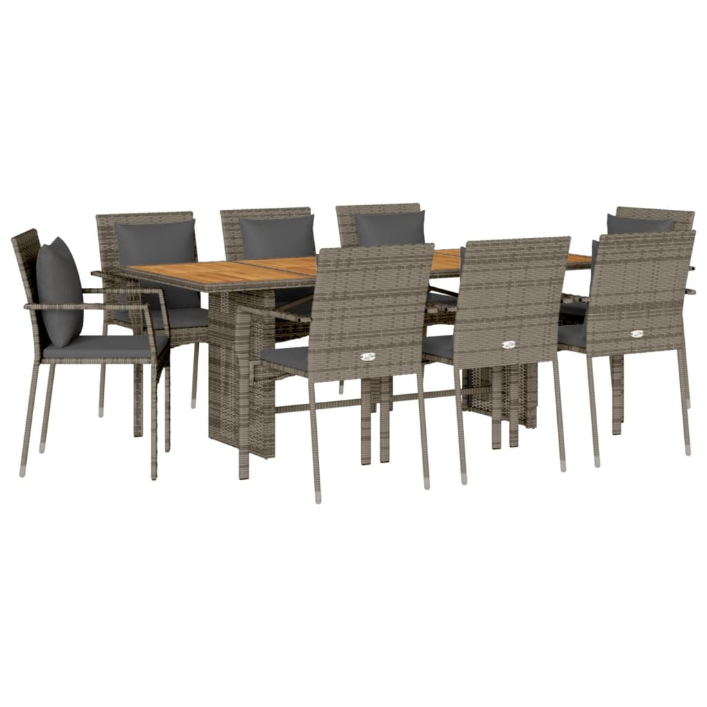 9-tlg. Garten-Essgruppe mit Kissen Grau Poly Rattan