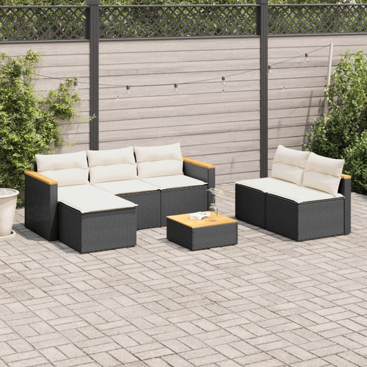 5 pièces Ensemble de canapé de jardin avec coussins en polyrotin et acacia noir