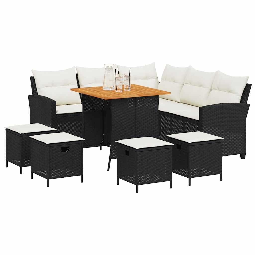 6tlg. Garten-Sofagarnitur mit Kissen L-Form Schwarz Poly Rattan