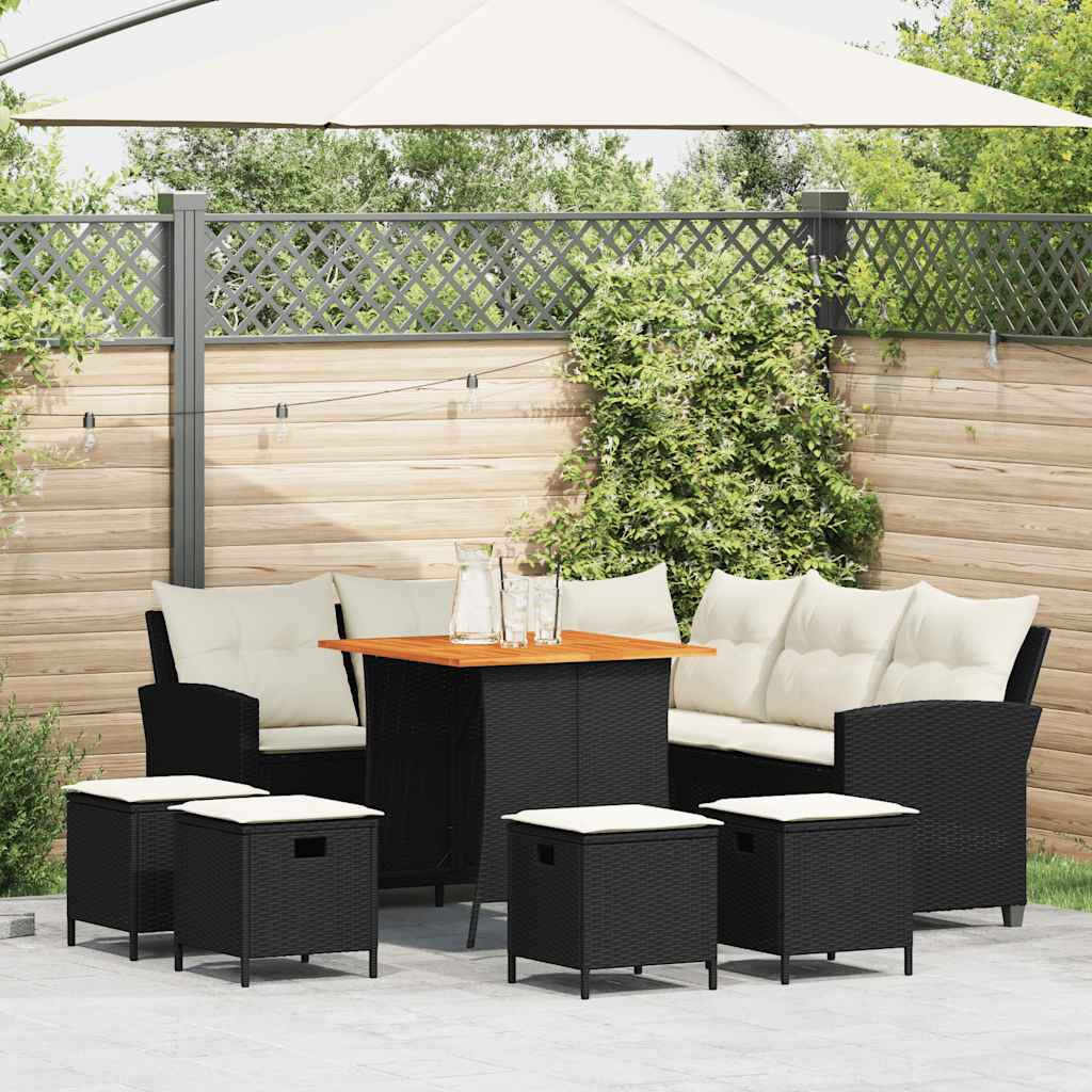 6tlg. Garten-Sofagarnitur mit Kissen L-Form Schwarz Poly Rattan
