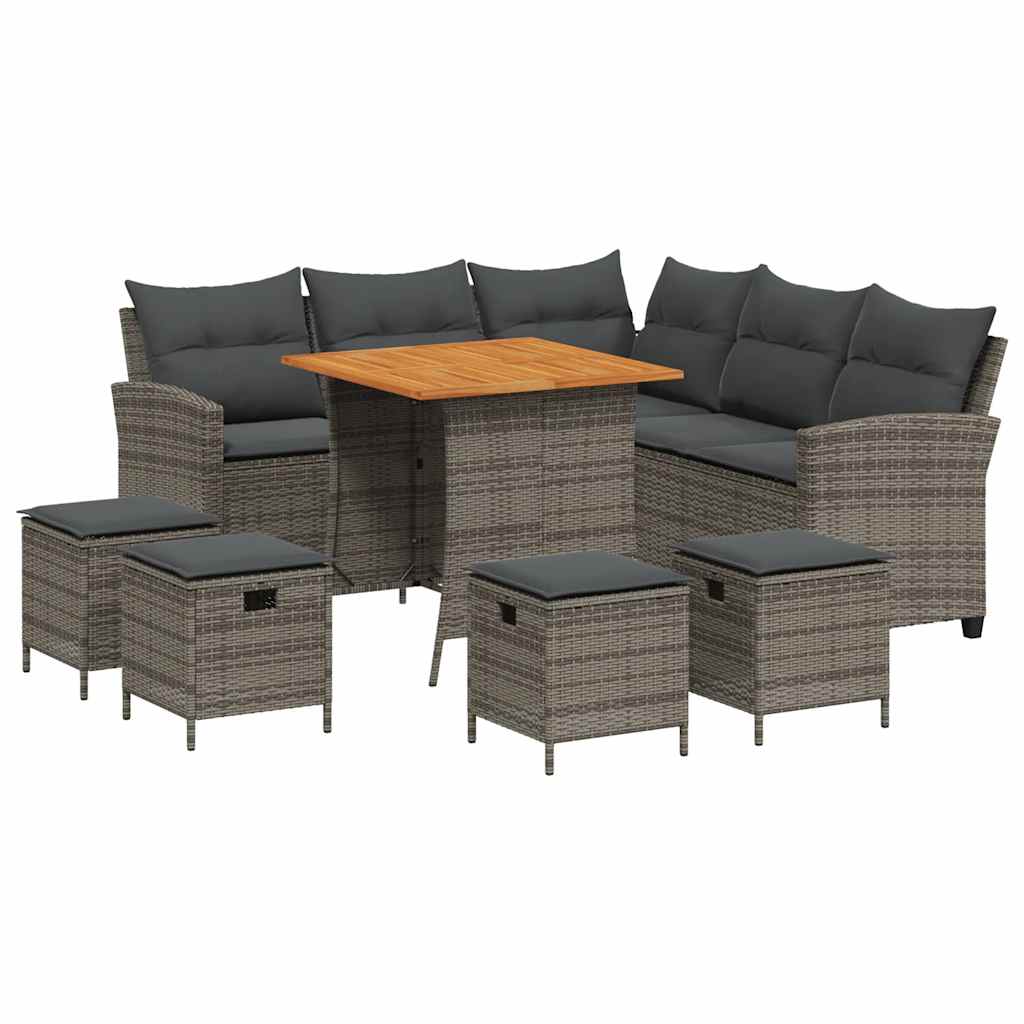 6-tlg. Garten-Sofagarnitur mit Kissen L-Form Grau Poly Rattan