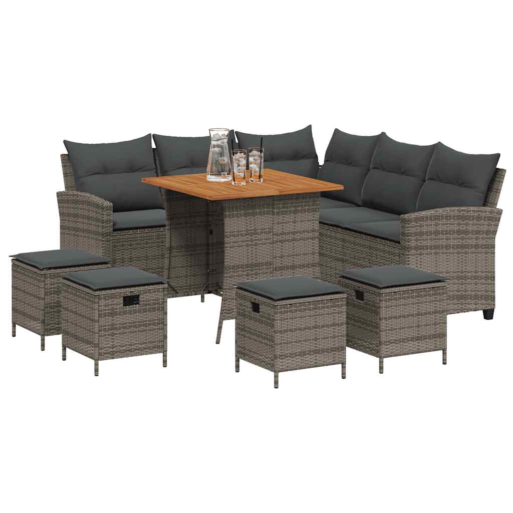 6-tlg. Garten-Sofagarnitur mit Kissen L-Form Grau Poly Rattan