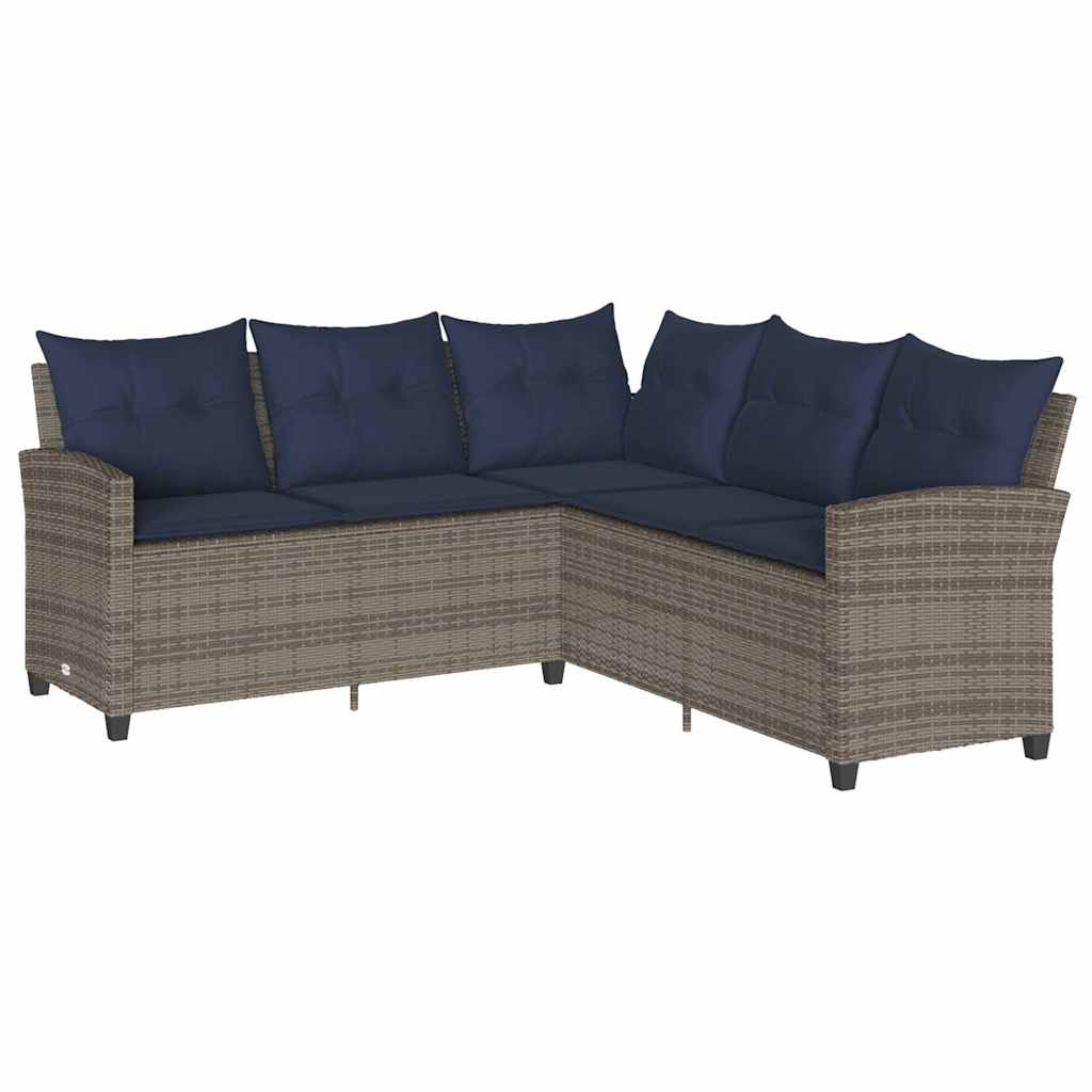 6-tlg. Garten-Sofagarnitur mit Kissen L-Form Grau Poly Rattan