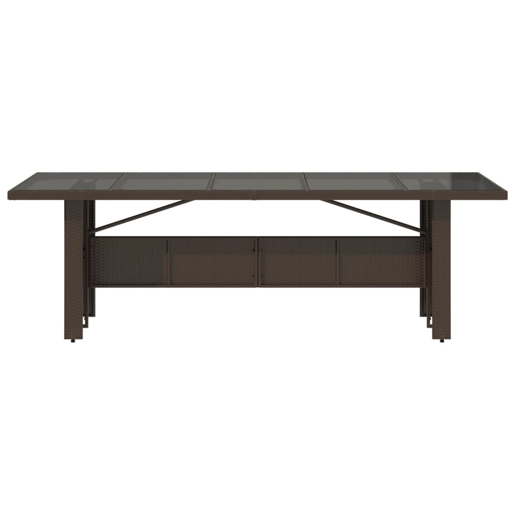 Gartentisch mit Glasplatte Braun 240x90x75 cm Poly Rattan