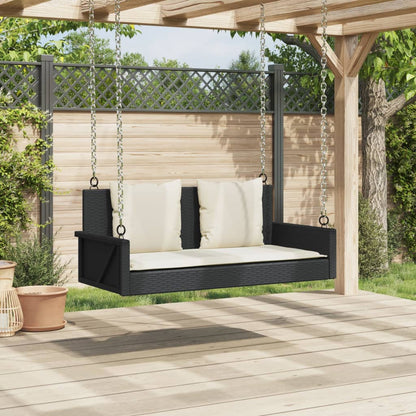 Schaukelbank mit Kissen Schwarz 119 x 56 x 48 cm Poly Rattan