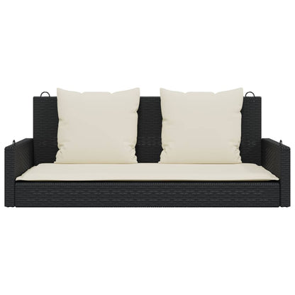 Schaukelbank mit Kissen Schwarz 119 x 56 x 48 cm Poly Rattan