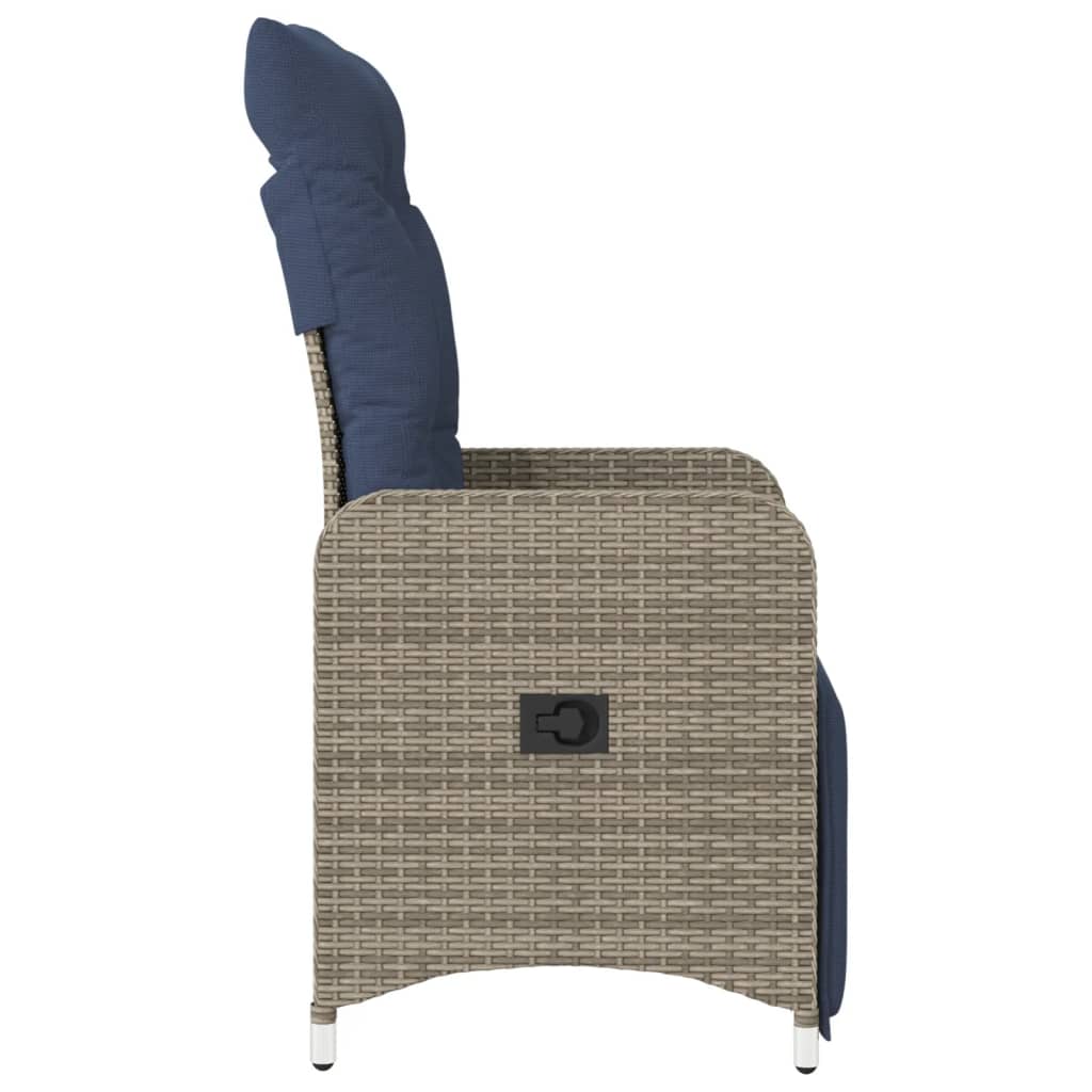 Gartensessel Verstellbar mit Kissen Grau Poly Rattan