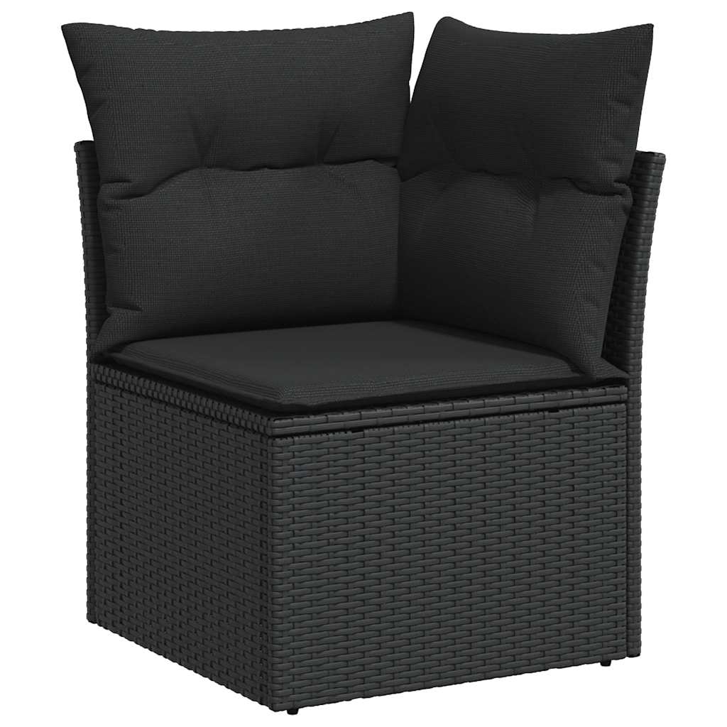 Gartensofa-Ecke mit Kissen Schwarz Poly Rattan
