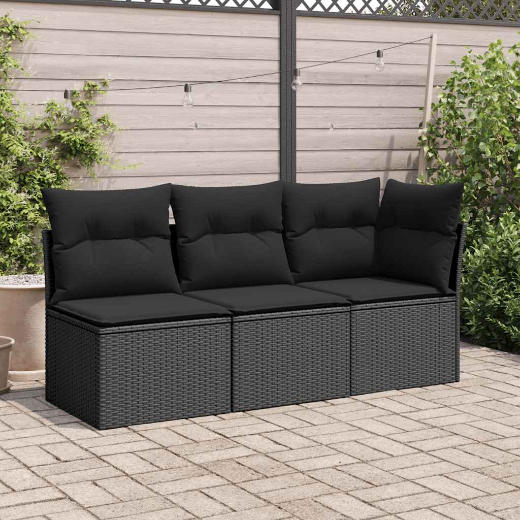 Gartensofa-Ecke mit Kissen Schwarz Poly Rattan