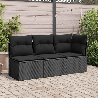 Gartensofa-Ecke mit Kissen Schwarz Poly Rattan