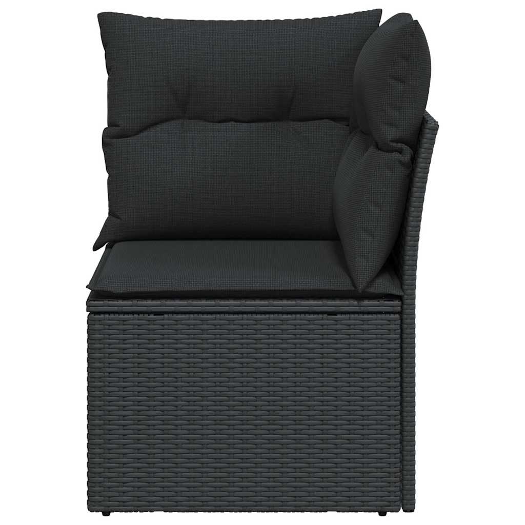 Gartensofa-Ecke mit Kissen Schwarz Poly Rattan