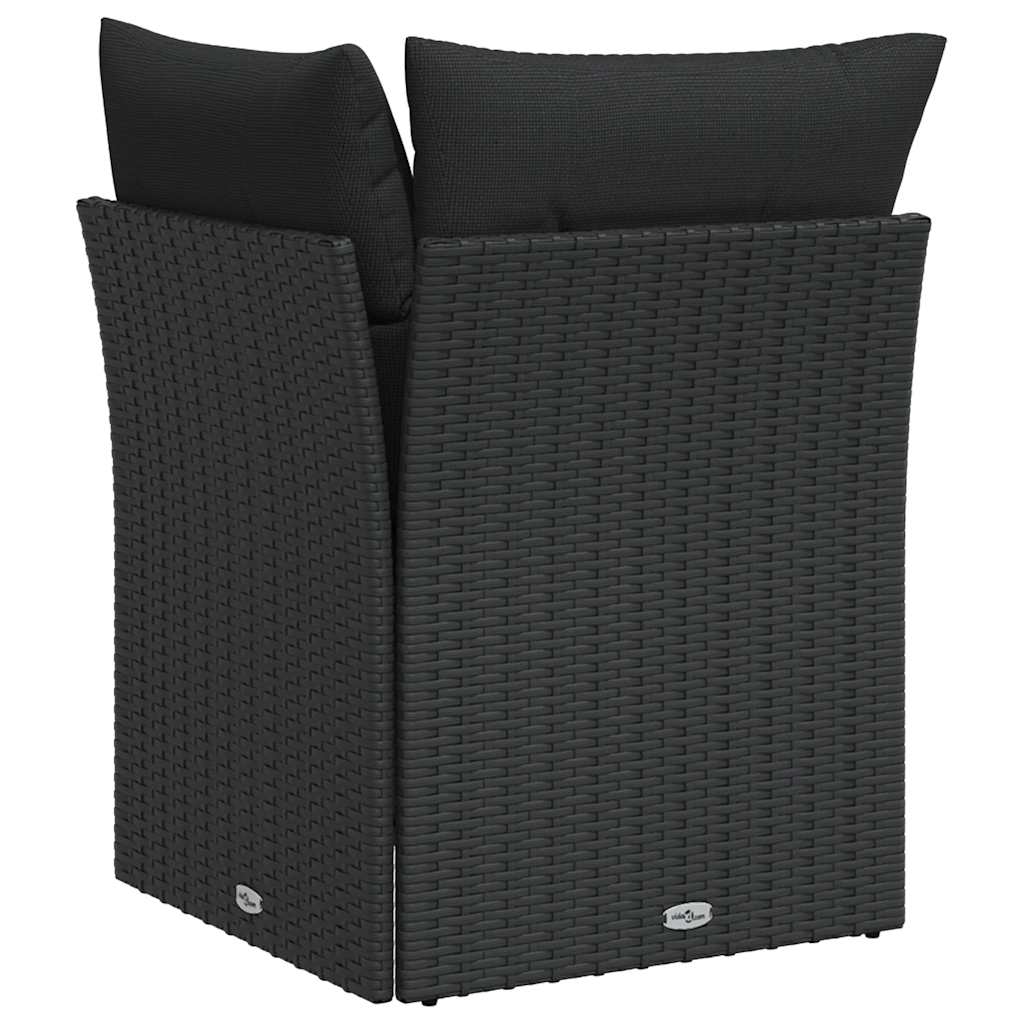 Gartensofa-Ecke mit Kissen Schwarz Poly Rattan