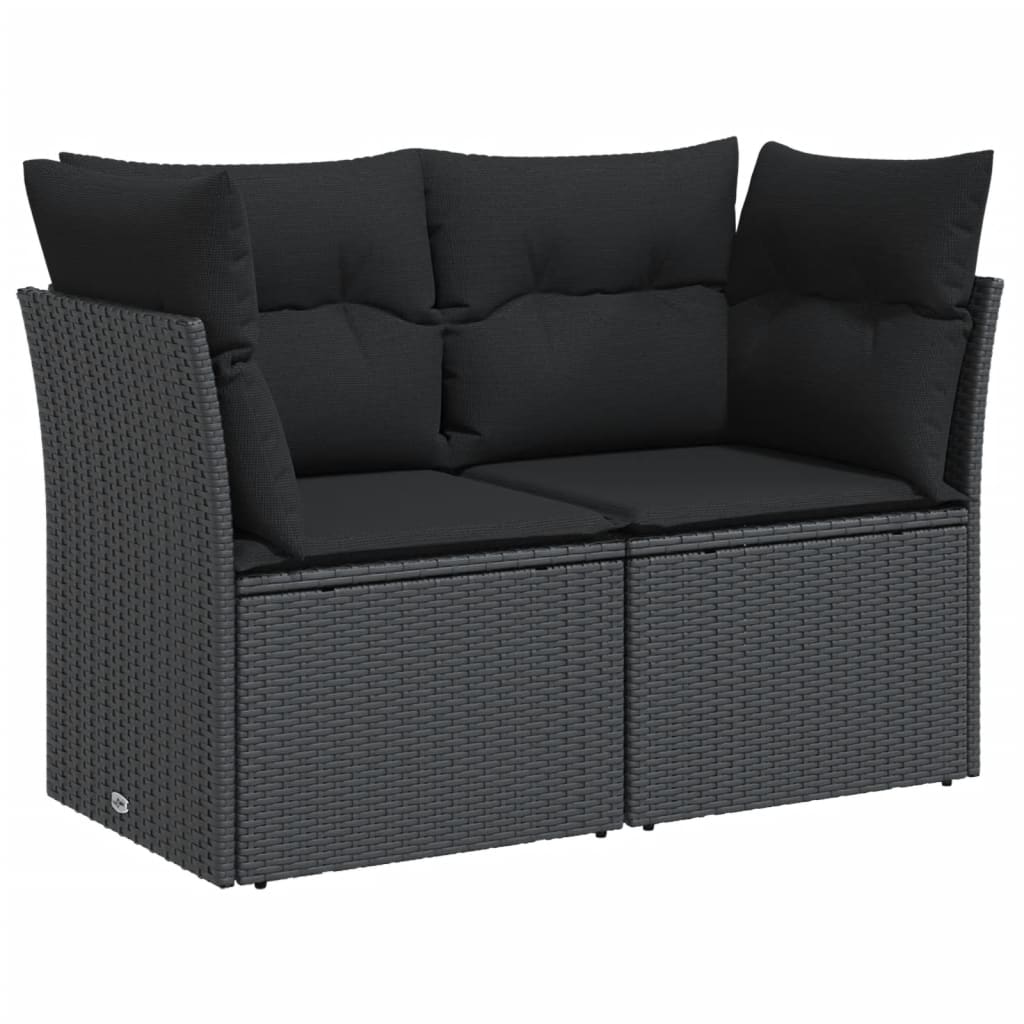 Gartensofa mit Kissen 2-Sitzer Schwarz Poly Rattan