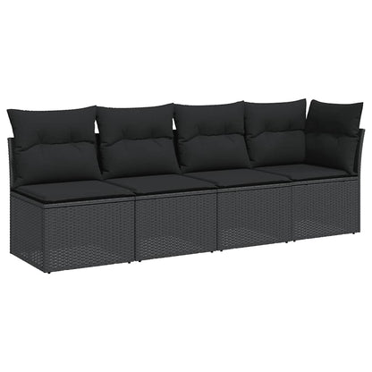 Gartensofa mit Kissen 4-Sitzer Schwarz Poly Rattan