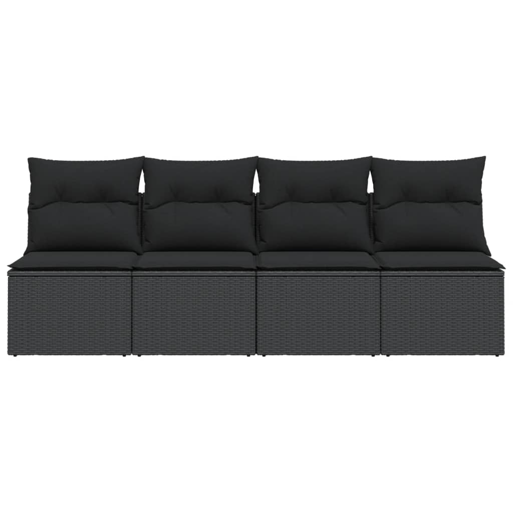 Gartensofa mit Kissen 4-Sitzer Schwarz Poly Rattan