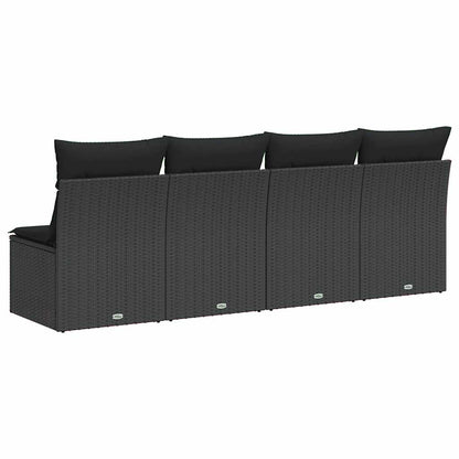 Gartensofa mit Kissen 4-Sitzer Schwarz Poly Rattan