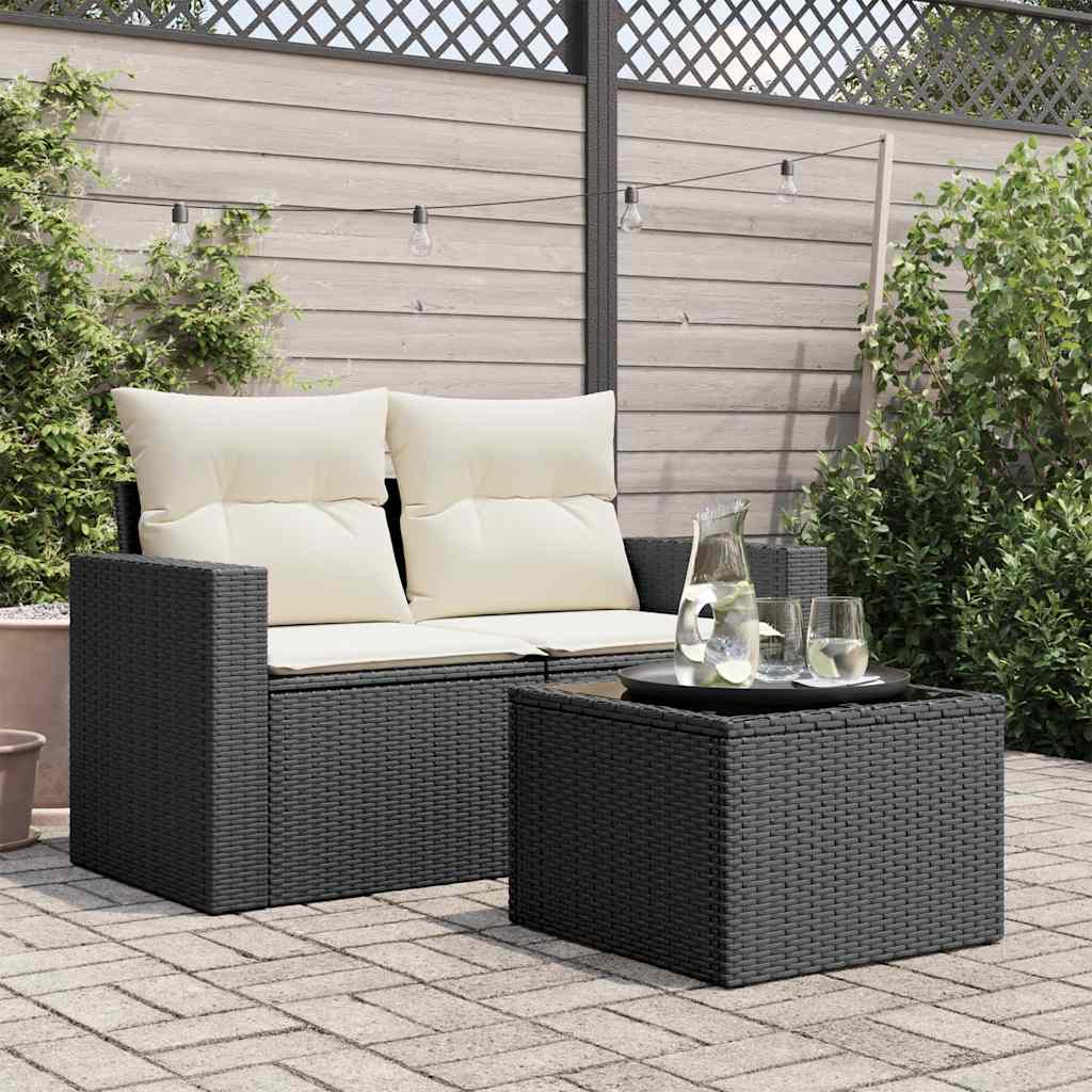 Gartentisch mit Glasplatte Schwarz 55 x 55 x 37 cm Poly Rattan