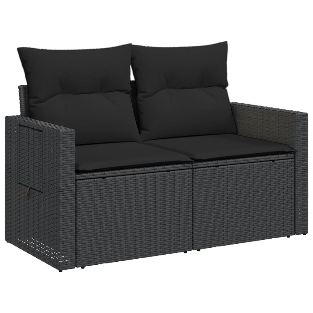 Gartensofa mit Kissen 2-Sitzer Schwarz Poly Rattan