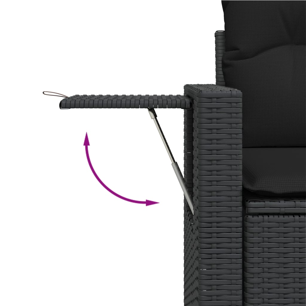 Gartensofa mit Kissen 2-Sitzer Schwarz Poly Rattan