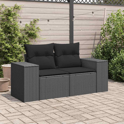 Gartensofa mit Kissen 2-Sitzer Schwarz Poly Rattan