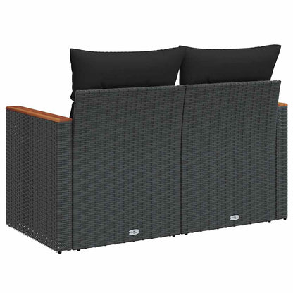 Gartensofa mit Kissen 2-Sitzer Schwarz Poly Rattan