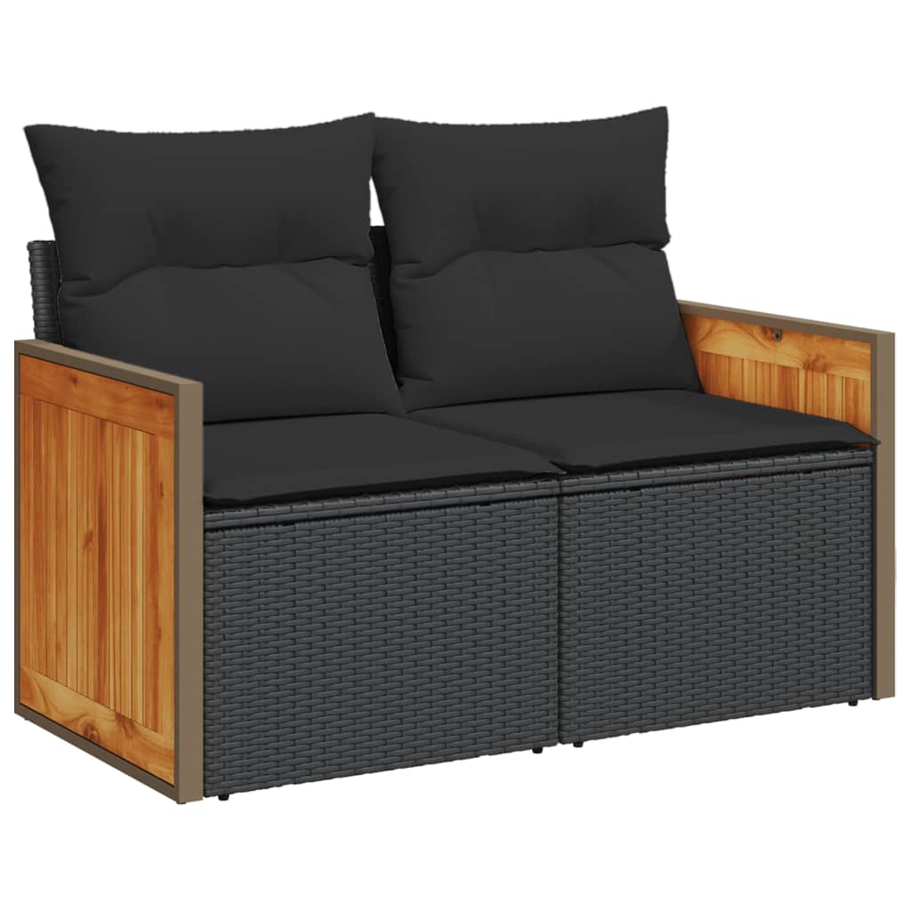 Gartensofa mit Kissen 2-Sitzer Schwarz Poly Rattan