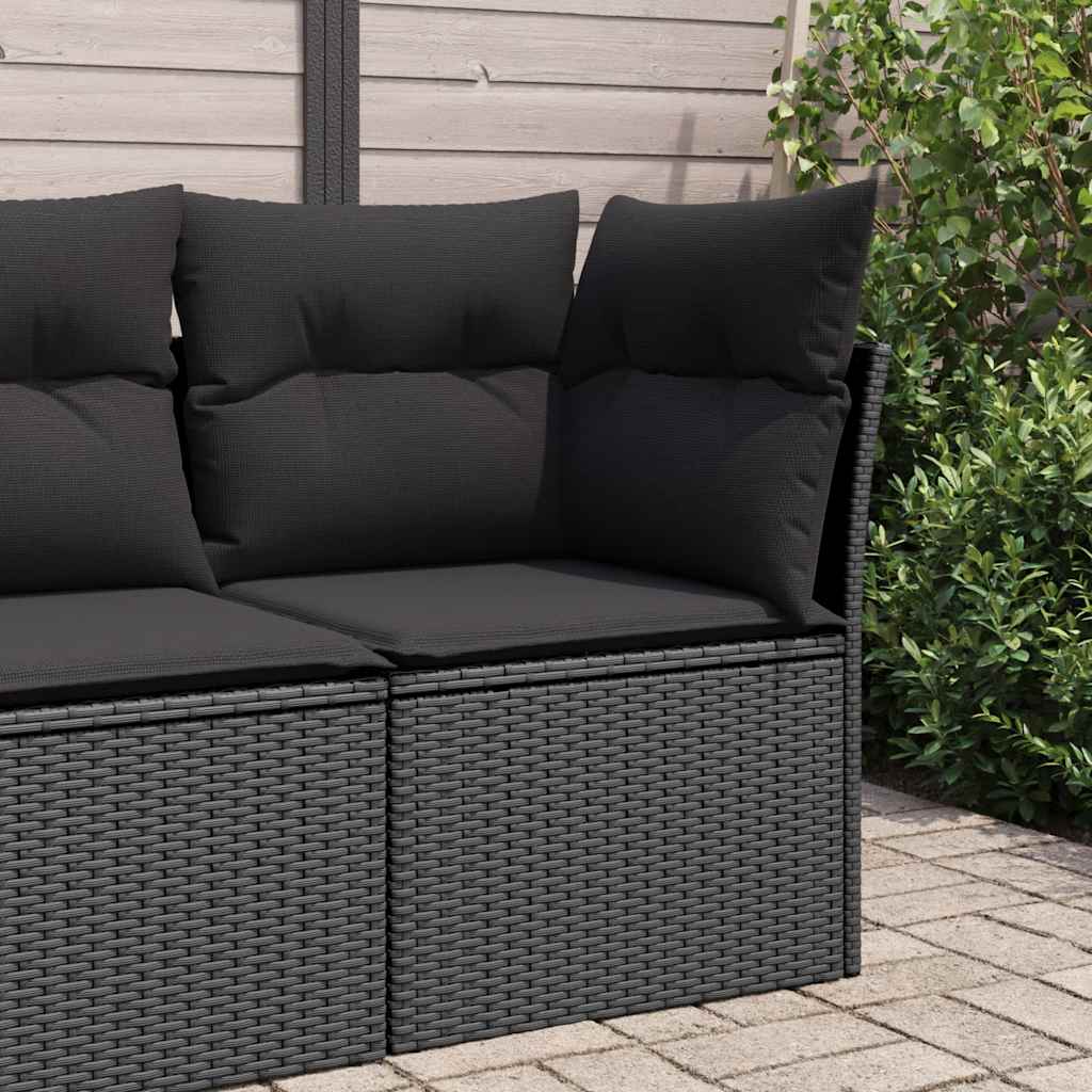 Gartensofa-Ecke mit Kissen Schwarz Poly Rattan