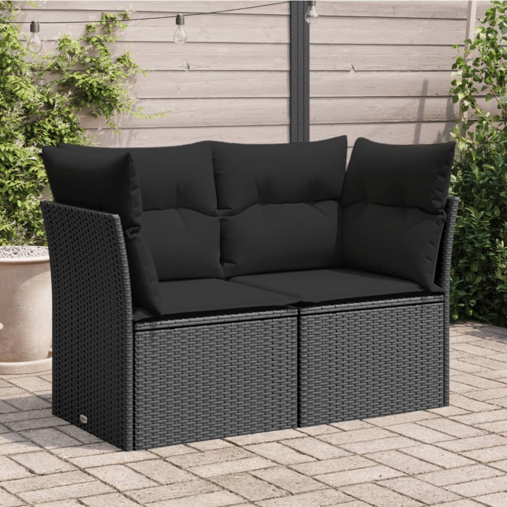 Gartensofa mit Kissen 2-Sitzer Schwarz Poly Rattan