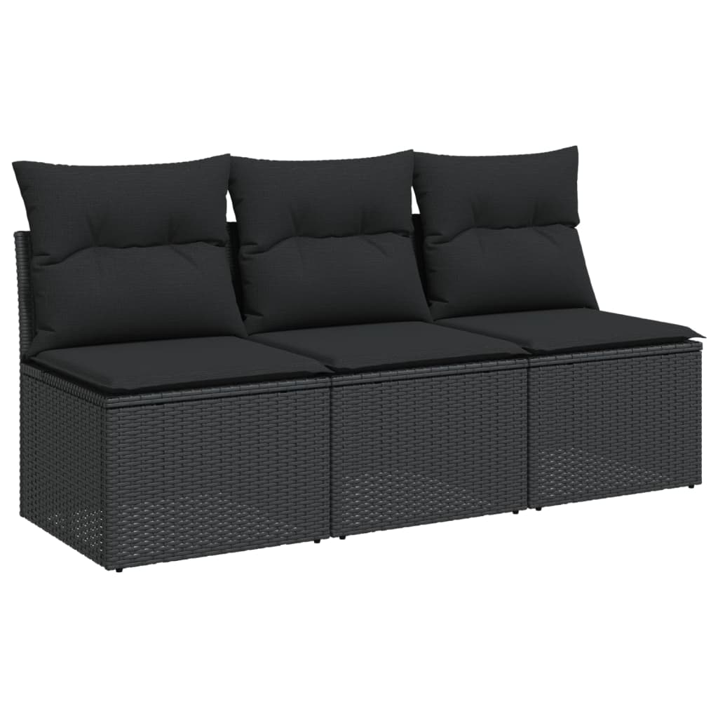 Gartensofa mit Kissen 3-Sitzer Schwarz Poly Rattan