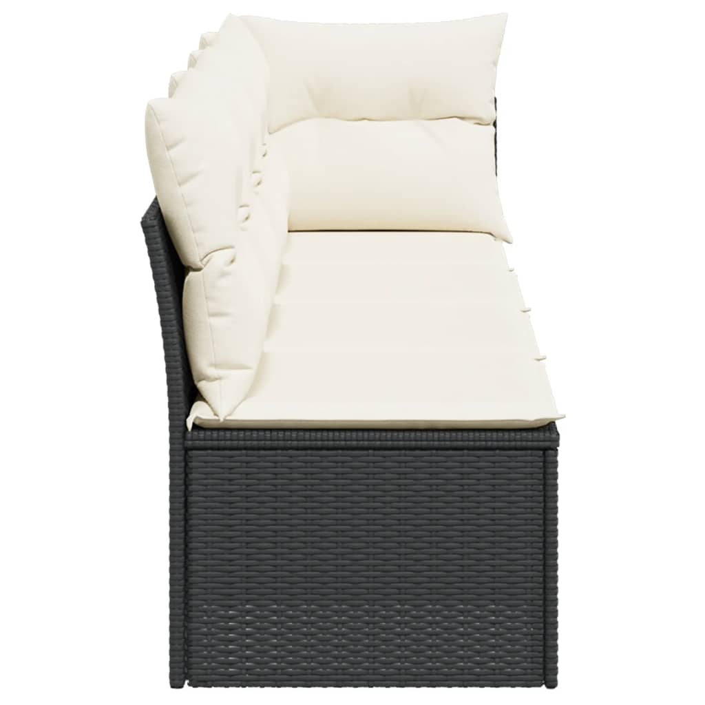 Gartensofa mit Kissen 4-Sitzer Schwarz Poly Rattan