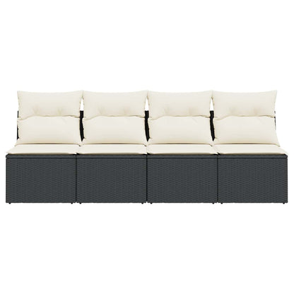Gartensofa mit Kissen 4-Sitzer Schwarz Poly Rattan