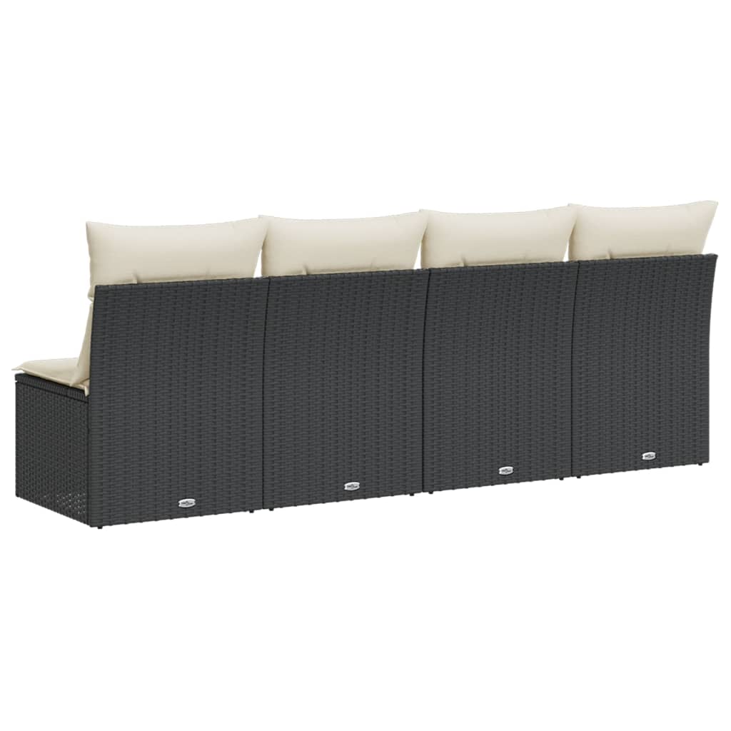 Gartensofa mit Kissen 4-Sitzer Schwarz Poly Rattan