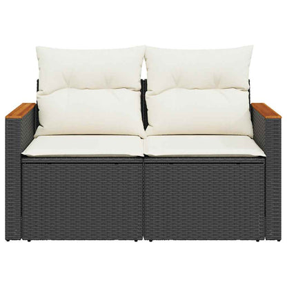 Gartensofa mit Kissen 2-Sitzer Schwarz Poly Rattan