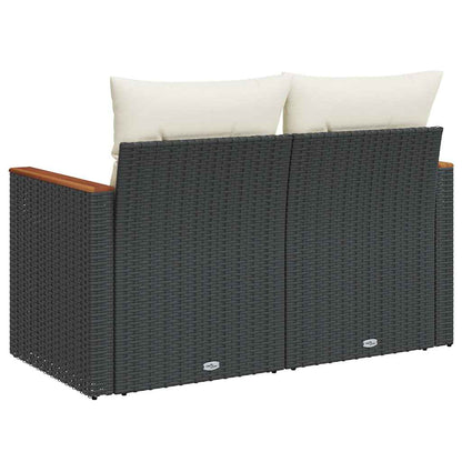 Gartensofa mit Kissen 2-Sitzer Schwarz Poly Rattan