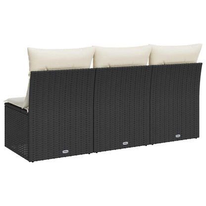 Gartensofa mit Kissen 3-Sitzer Schwarz Poly Rattan