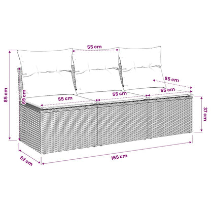 Gartensofa mit Kissen 3-Sitzer Schwarz Poly Rattan
