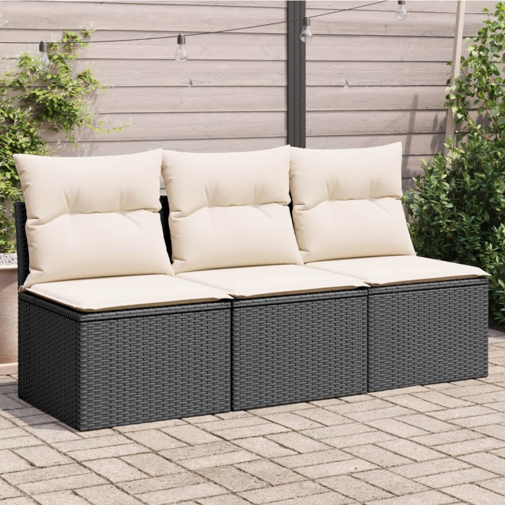 Gartensofa mit Kissen 3-Sitzer Schwarz Poly Rattan