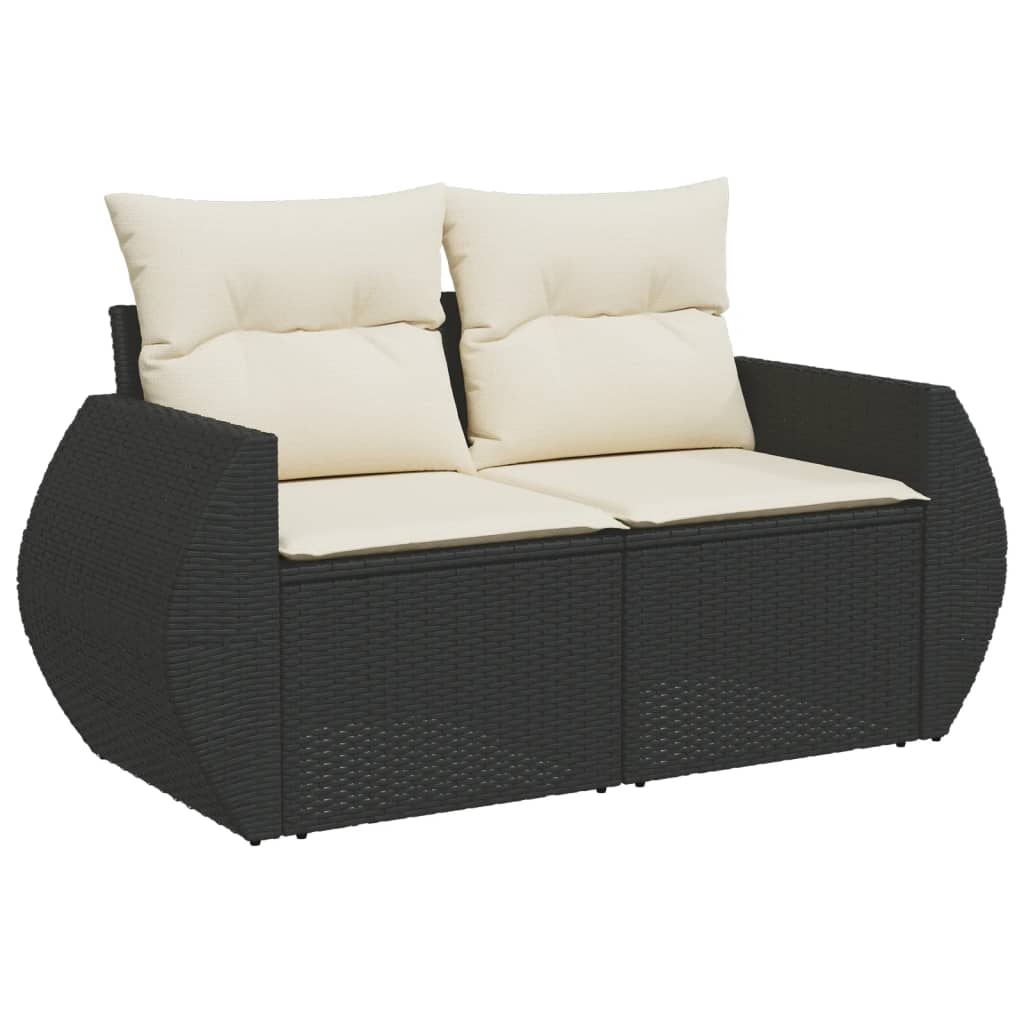 Gartensofa mit Kissen 2-Sitzer Schwarz Poly Rattan