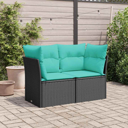 Gartensofa mit Kissen 2-Sitzer Schwarz Poly Rattan